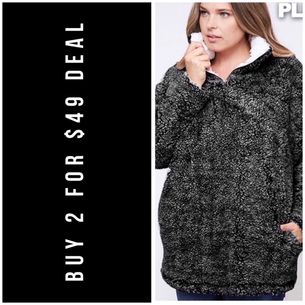 ❄️PLUS//CHARCOAL SPECKLED SHERPA PULLOVER